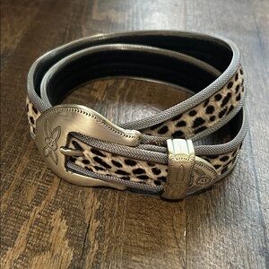 Leopard Print Women's Belt with Silver Buckle